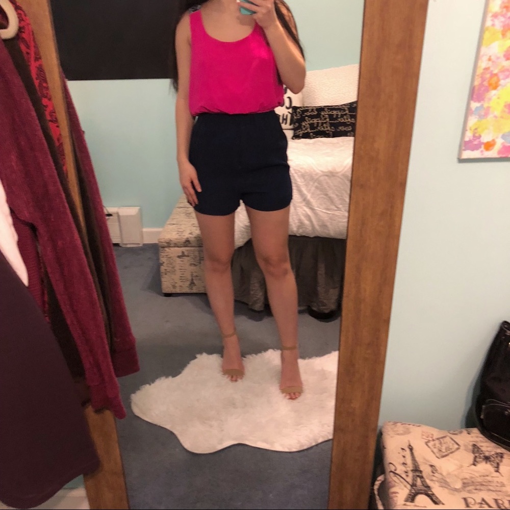 Jealous Tomato Pink/ Dark Blue Romper